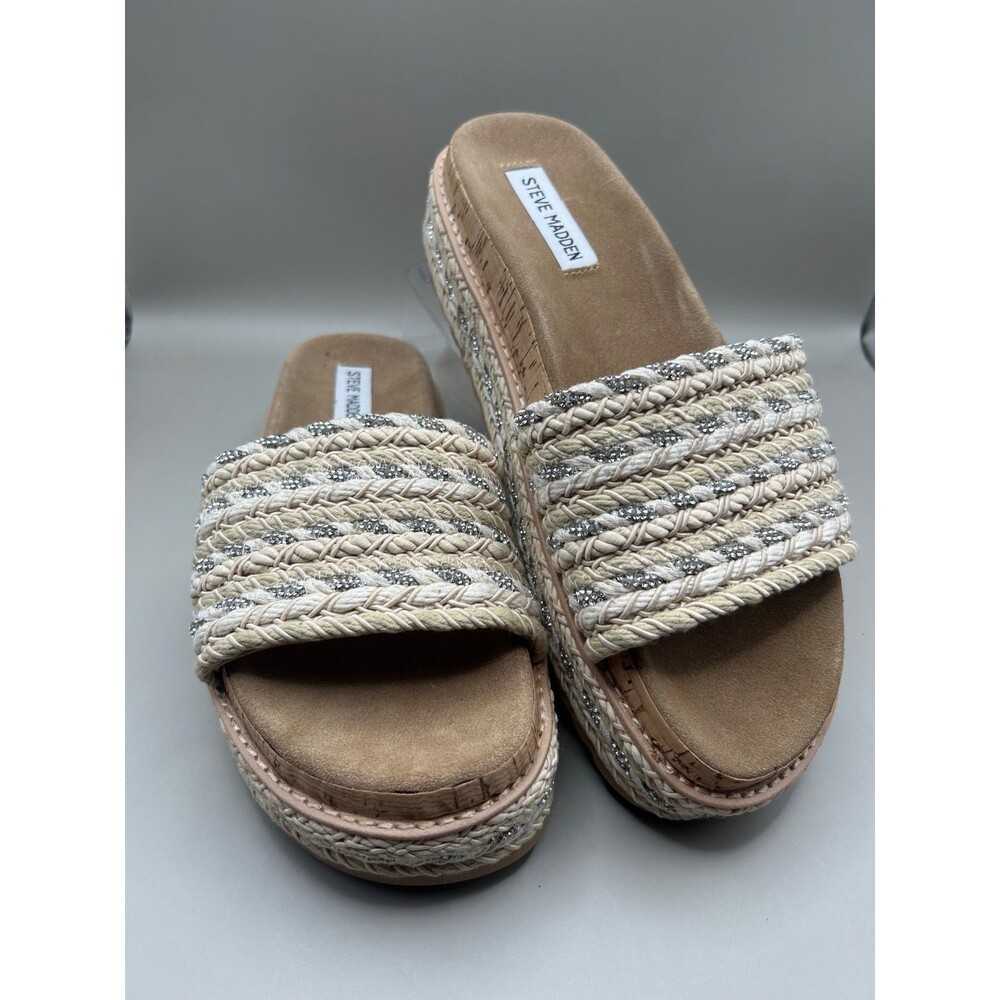Steve Madden Beller Womens Sandals Natural Woven Flat Platform Size 10M NEW
